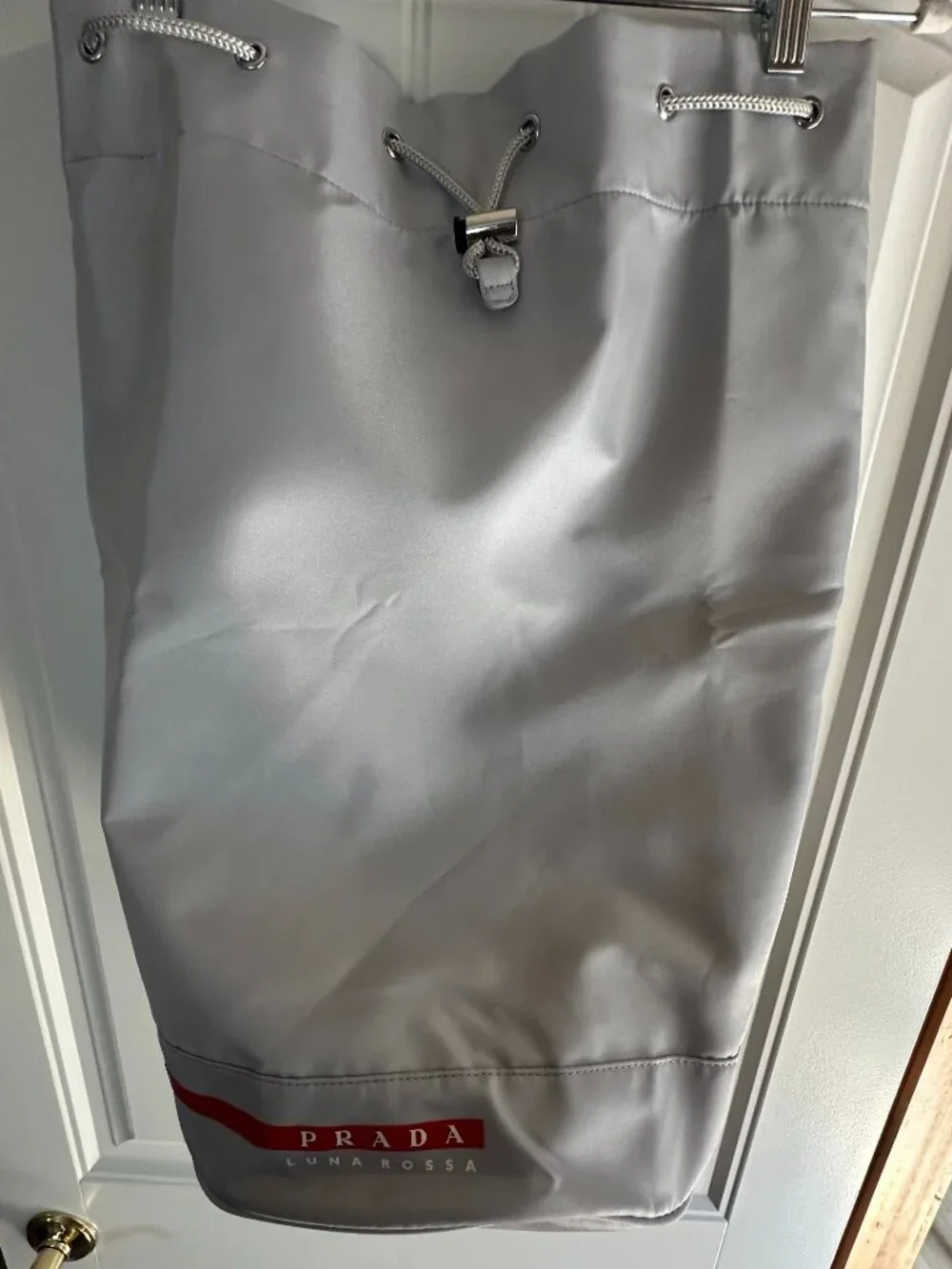 Prada Luna Rossa Gray Ditty Sailing Drawstring Backpack Sling Bag